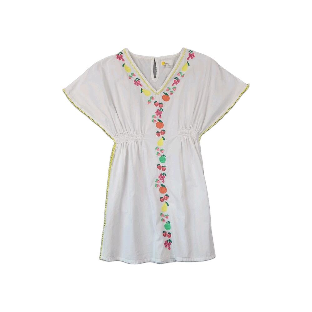 Boden Fruit Embroidered Kaftan Cover Up Cottagecore Coastal Resort Girls 11-12